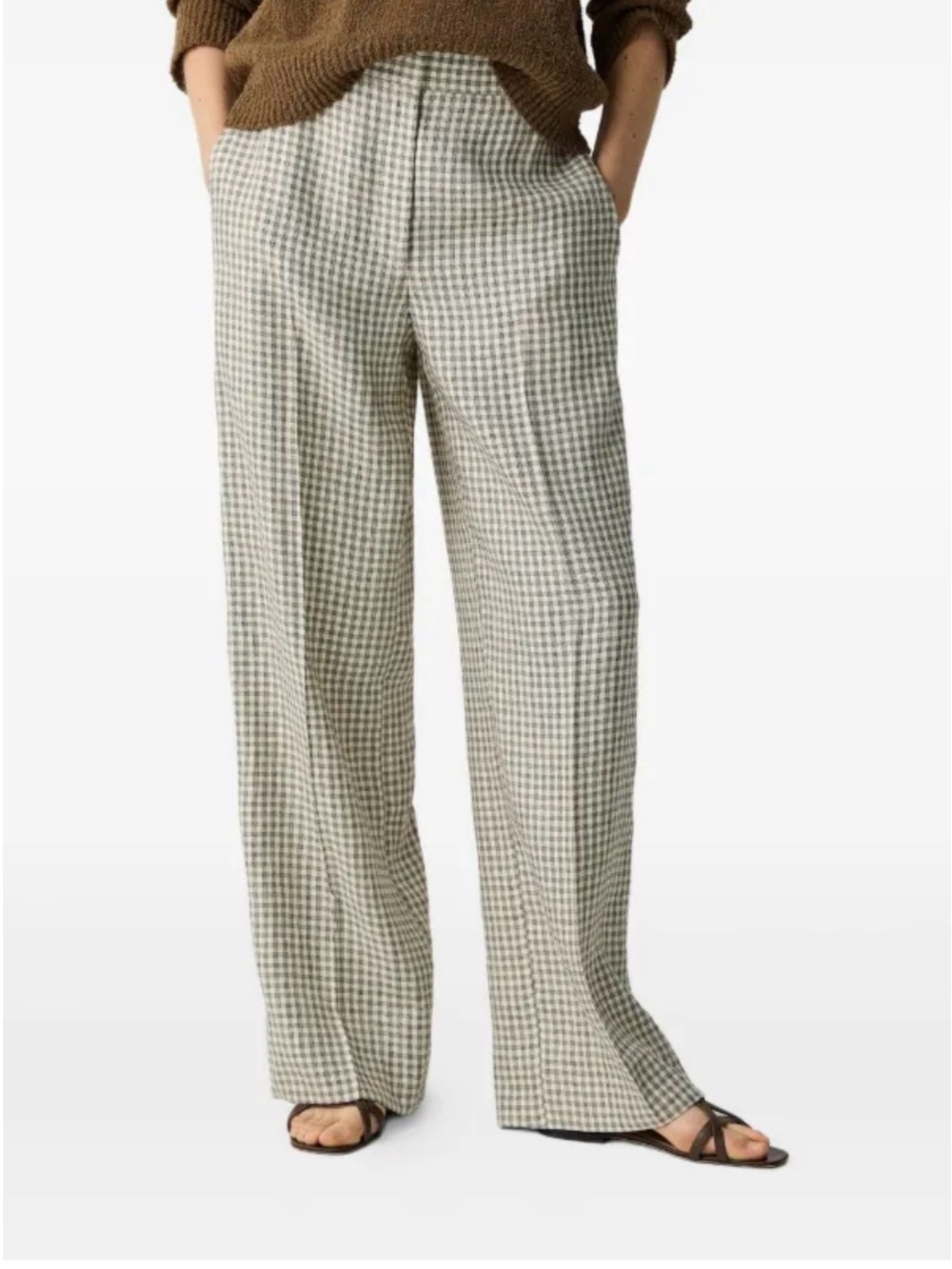 NWT THEORY Gingham linen-blend jacquard wide-leg pants size 00